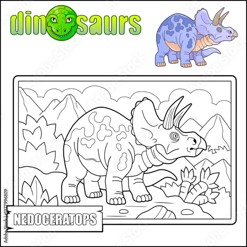 prehistoric dinosaur nedoceratops, coloring book for children
