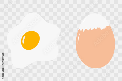 Boiled Egg Partially peeled in beige eggshell Fried egg with yolk Sticker Design element idea Set 2