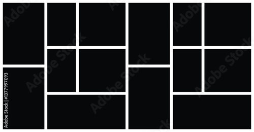 Blank photo collage rectangle template. Stylish photo composition portfolio collection. Background and wall mood board, square texture pattern for picture display presentation.