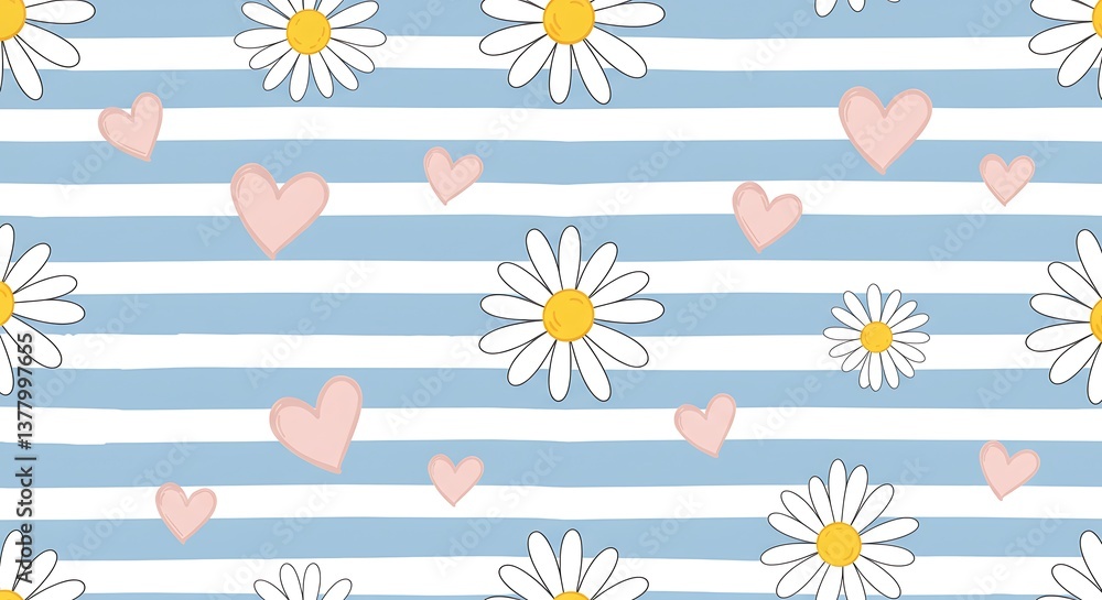 Daisies & Hearts: A Stripe of Spring AI Generated Daisies & Hearts: A Stripe of Spring AI Generated