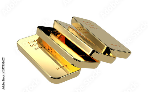 4 glossy gold bullions falling isolated