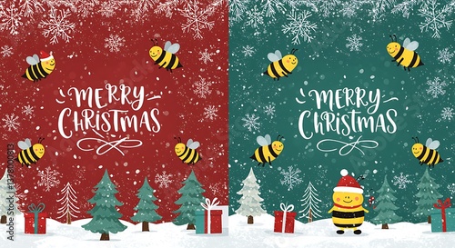 Joyful Christmas Bees Festive Winter Illustration AI Generated