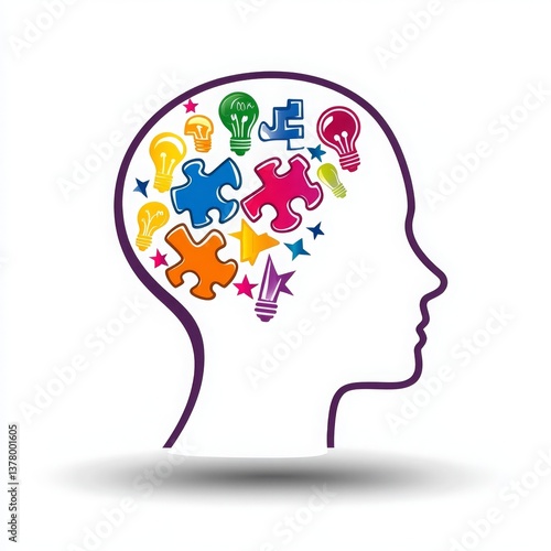 Wallpaper Mural Colorful Puzzle Pieces and Light Bulbs Inside a Child's Head Creative Ideas Concept Torontodigital.ca