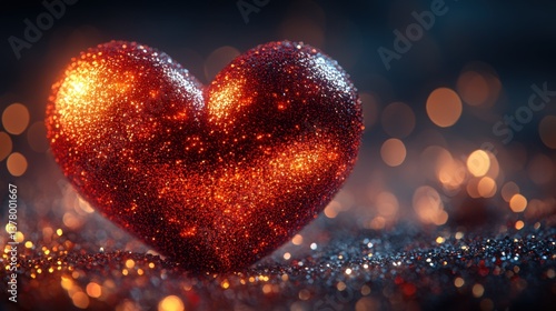 Red and gold glitter hearts on a dark background, creating a romantic and magical atmosphere.