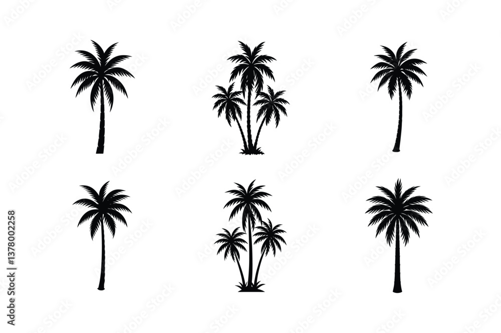 Simple Black and White Palm Tree Silhouettes Simple Black and White Palm Tree Silhouettes