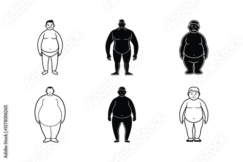 Simple black and white illustrations of obese men.