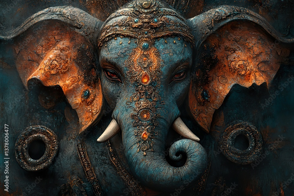 A beautifully detailed artistic representation of an elegant elephant face A beautifully detailed artistic representation of an elegant elephant face
