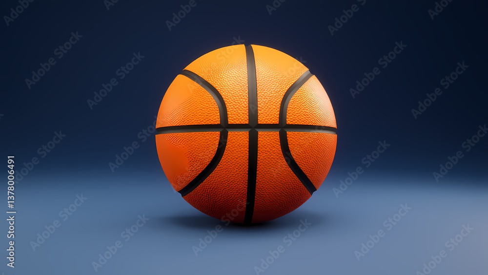 Fototapeta premium Realistic orange basketball on a blue backdrop with shadows