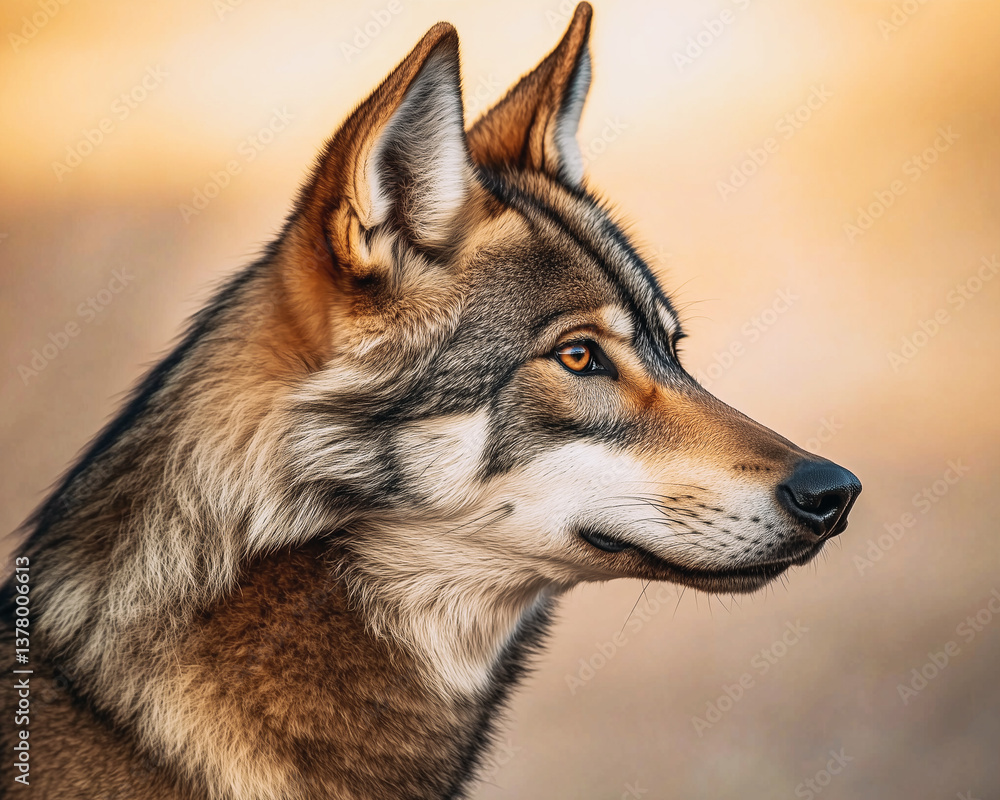 Close-up portrait of wolf in an arid environment.