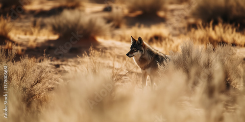Obraz na płótnie Lonely wolf standing in an arid environment. w salonie