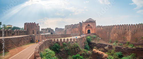 Panoramic view of amazing fort at Bidar, ancient stone wall gateway famous unesco travel destination, Karnataka, India