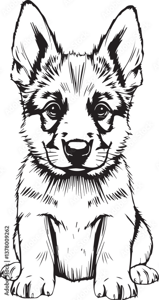Naklejka premium German Shepherd puppy. Hand drawn vector illustration