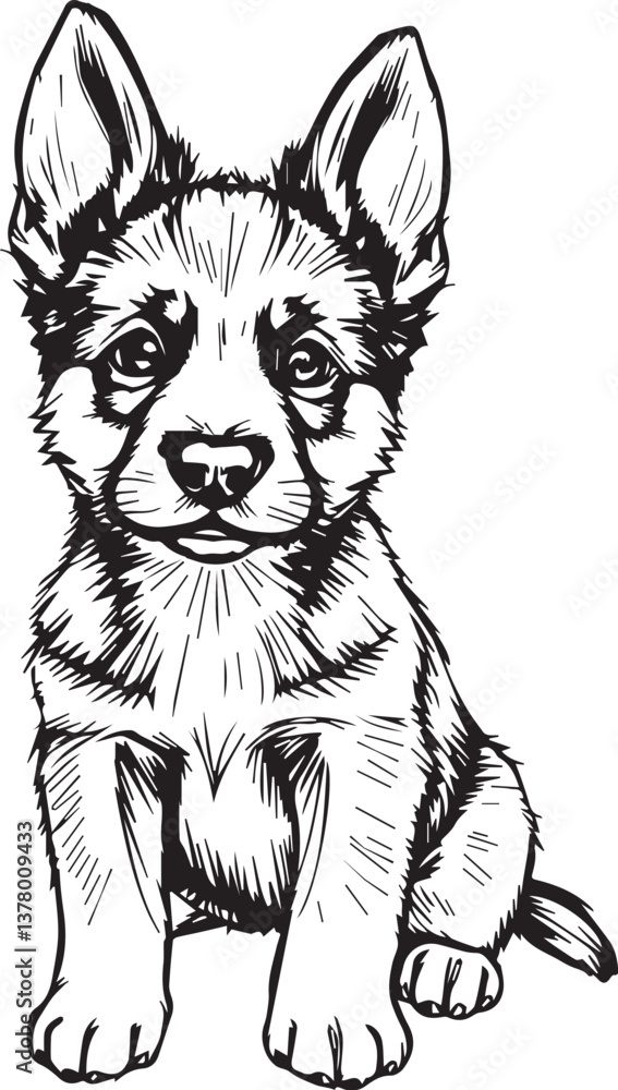 Naklejka premium German Shepherd puppy. Hand drawn vector illustration
