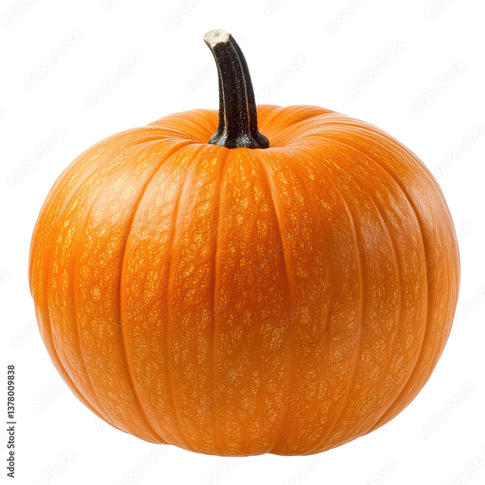 Fototapeta premium Vibrant orange pumpkin with a thick stem on a clean Transparent background, pumpkin isolated PNG background