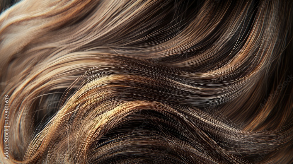 Naklejka premium A natural 3D rendering of a woman's brunette hair with highlights reflecting soft light.