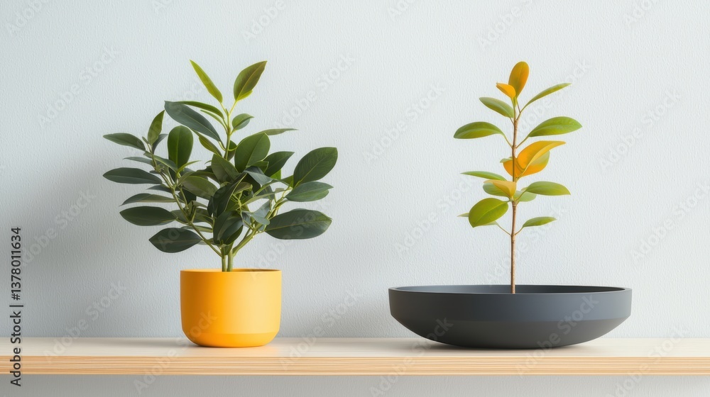 Charming potted plants on a shelf, bringing nature indoors potted Charming potted plants on a shelf, bringing nature indoors potted