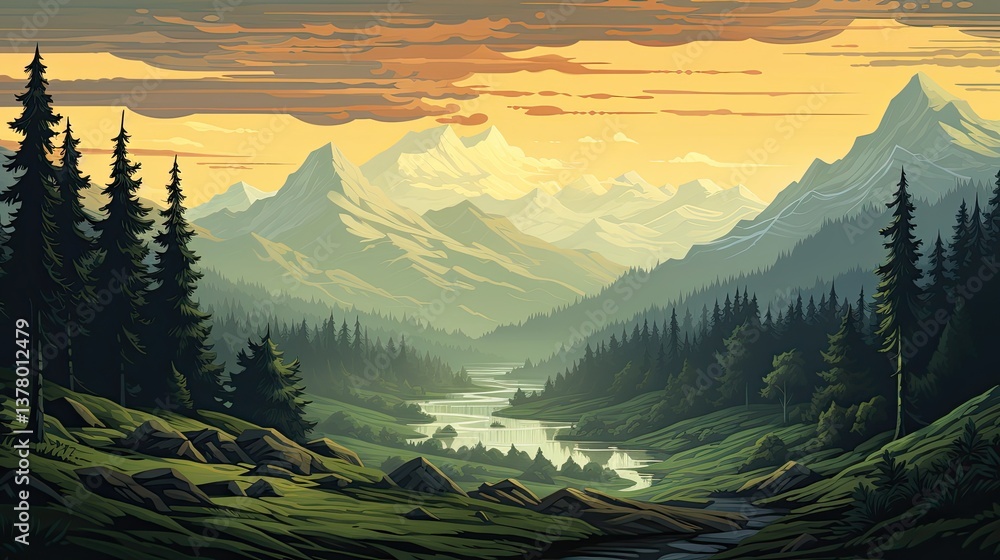 Fototapeta premium A Serene Forest teeming with Life, where Sunlight Beams Filter Gently Through Lush Green Trees all around