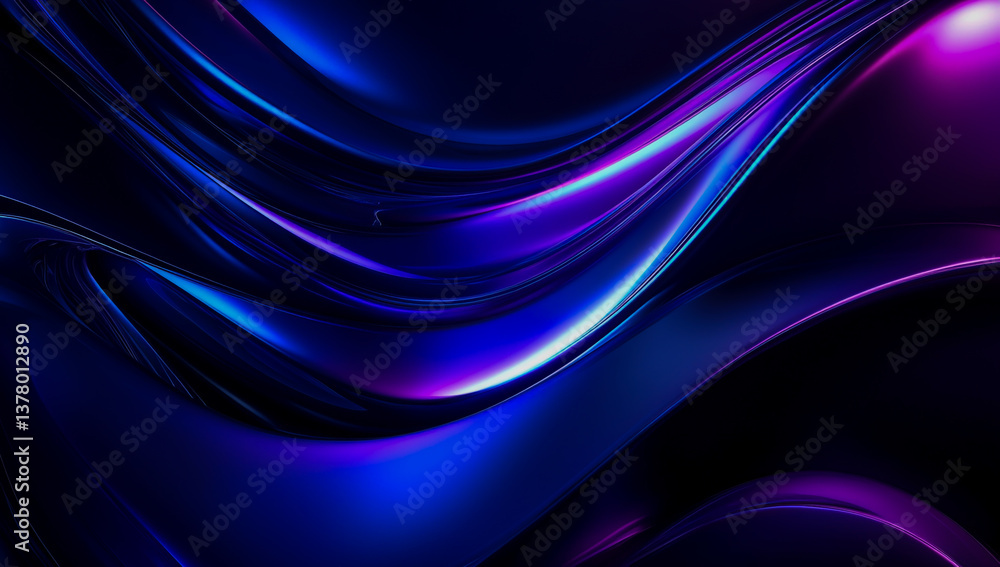 Fototapeta premium Futuristic 3D-rendered abstract background with flowing blue and purple curves, featuring smooth gradients and dynamic design elements.