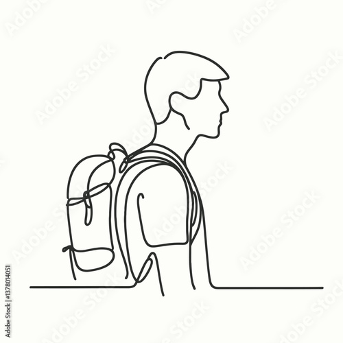 One Line Drawing of a Modern Traveler with Backpack in Minimalist Style