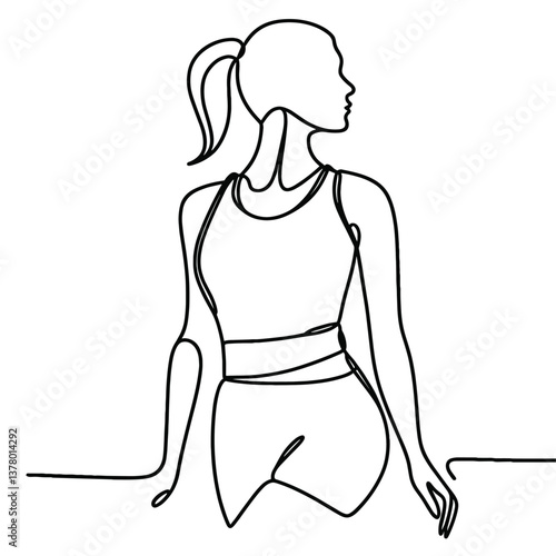 Minimalistic One Line Art of Woman in Athletic Pose
