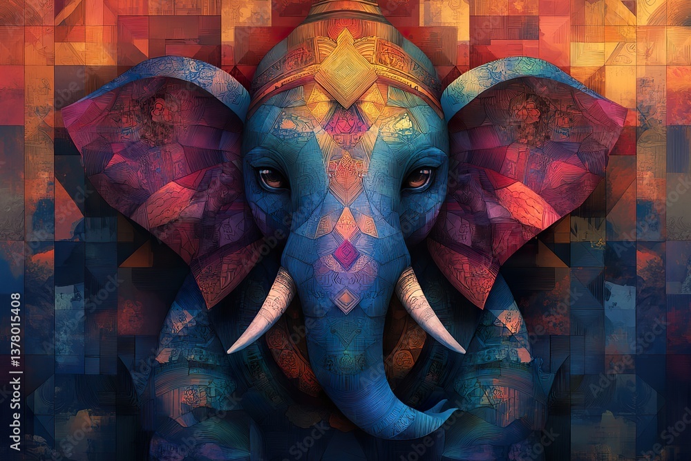 Obraz premium An artistic illustration of an elephant with ornate and vivid details