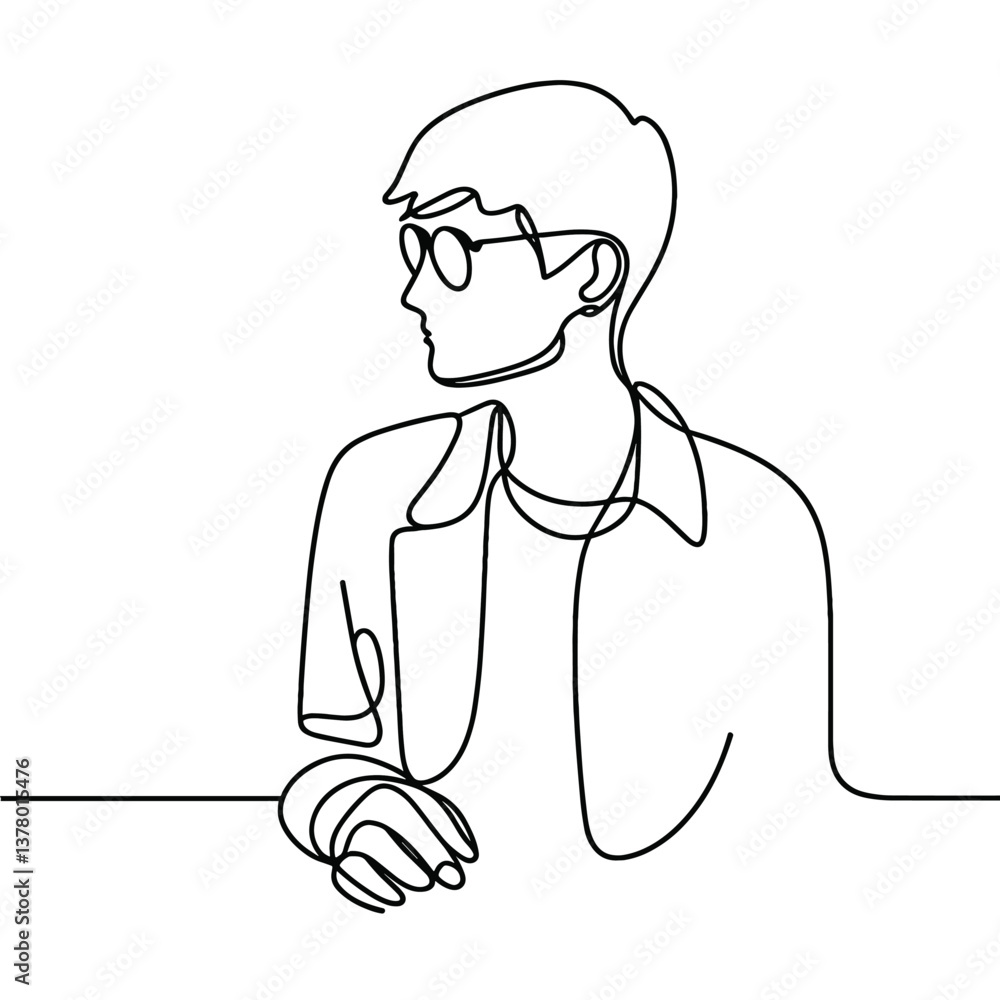 Minimalist One Line Art of a Young Man with Glasses Minimalist One Line Art of a Young Man with Glasses