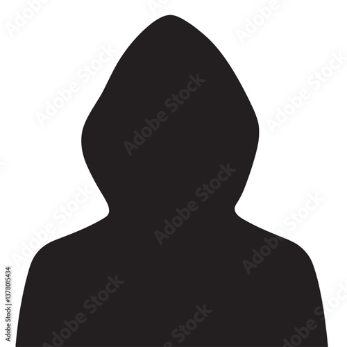 Mystery Silhouette of Hooded Figure in Flat Black and White Illustration
