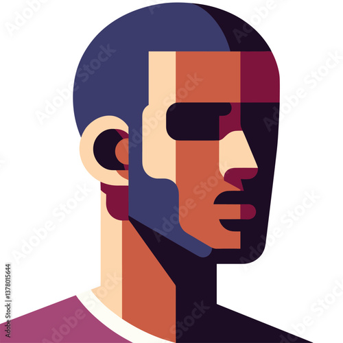 Abstract Portrait Modern Vector Art Depicting a Geometric Male Silhouette in Bold Colors