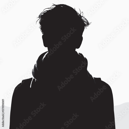 Silhouette of a Person in Hoodie Isolated Against White Background - Minimalistic Black and White Art