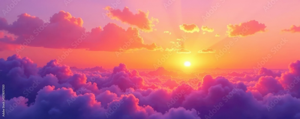 Fototapeta premium Soft watercolor sunset sky with gradient of orange and purple hues blending into each other, sky, abstract background
