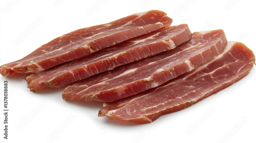 Four slices of cured meat, isolated on white. Four slices of cured meat, isolated on white.
