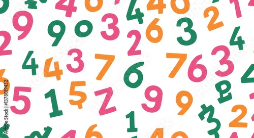 Colorful Number Pattern Background - A vibrant background featuring a playful scattering of colorful numbers on a white backdrop. Ideal for educational or playful designs