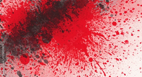 Crimson and Charcoal Expressive Splatter Art - Dynamic red and black paint splatters on a white background. Symbolizes energy, chaos, passion, creativity, and freedom