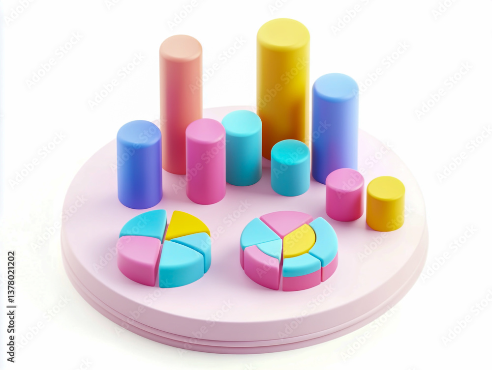 Obraz premium Toy-like 3D icons on a white background, featuring soft pastel colors and a modern, minimalist design.