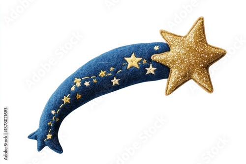 Handcrafted Felt Shooting Star with Gold Glitter Star - Celestial Decor