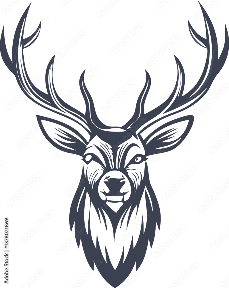 Fototapeta premium Majestic Stag Head, Antlered Deer, Wildlife Logo Design
