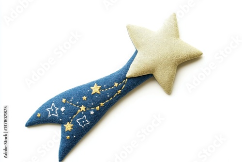 Handcrafted Felt Shooting Star with Gold Star Embroidery - Celestial Decor