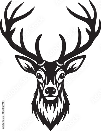 Wallpaper Mural Majestic Stag Head, Antlered, Black, White, Wildlife, Nature, Emblem, Graphic, Design, Icon Torontodigital.ca