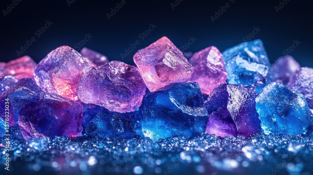 Obraz premium A cool, refreshing background of deep blue piled-up ice cubes, ideal for winter, ice, and coldness-themed projects.