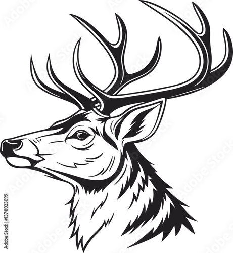 Majestic Deer Head Profile Antlers, Nature, Wildlife, Art