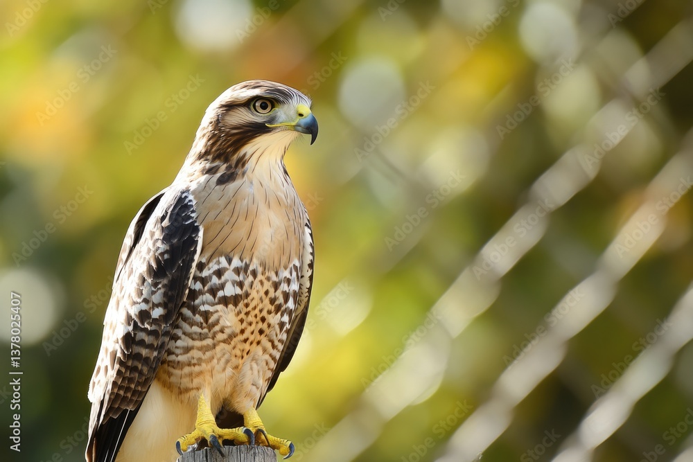 Broad-Winged Hawk (Buteo platypterus). Majestic Bird of Prey Perched on Fence Broad-Winged Hawk (Buteo platypterus). Majestic Bird of Prey Perched on Fence