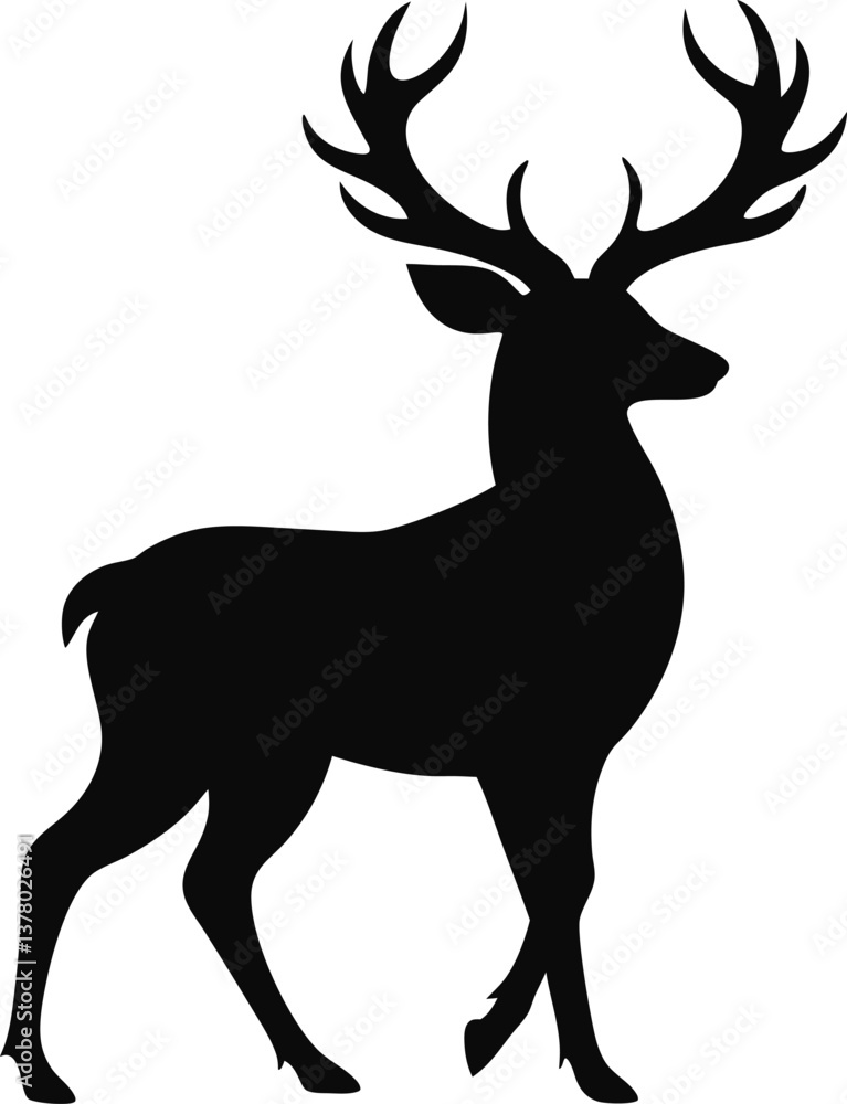 Obraz premium Majestic Stag Silhouette Elegant Black Deer, Antlered Animal