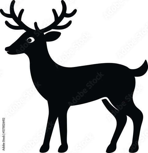 Black Silhouette Deer Icon Antlered Mammal, Wildlife Graphic