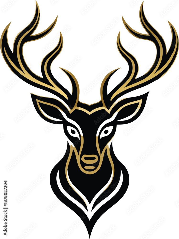 Fototapeta premium Elegant Black and Gold Deer Head Logo Design Graphic
