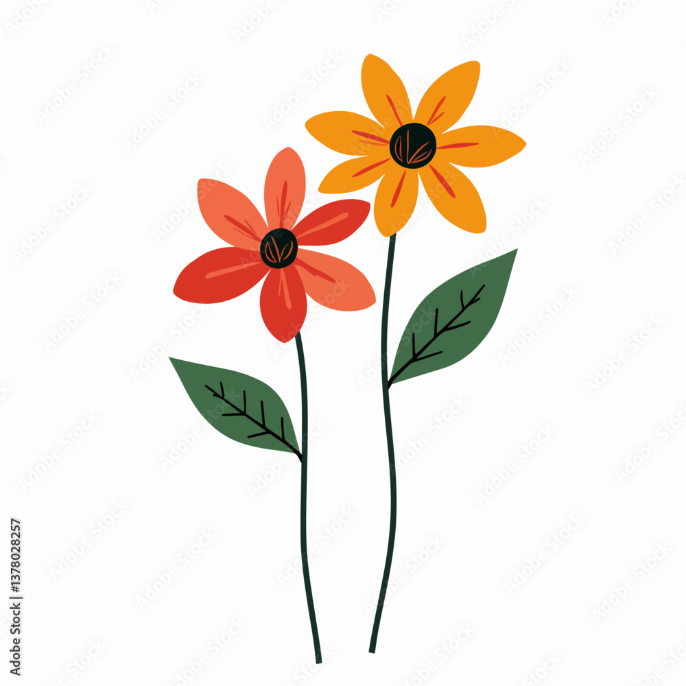 Naklejka premium Hand drawn floral botanical illustration in Scandinavian style. Cute vector illustration of bouquet of yellow garden flowers