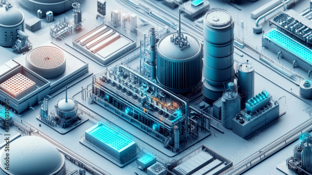 Industrial process overview modern facility digital rendering urban environment aerial view technology concept Industrial process overview modern facility digital rendering urban environment aerial view technology concept