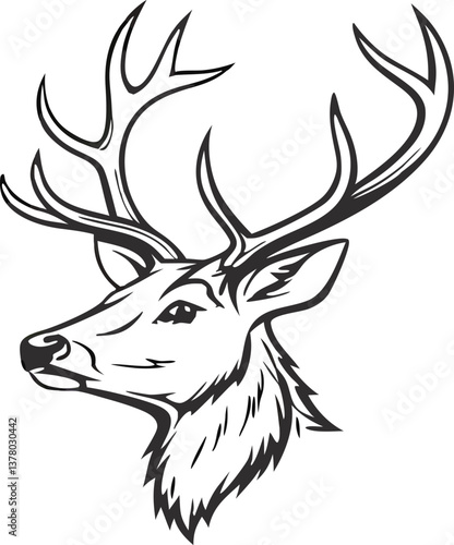 Majestic Stag Head Profile Elegant Antlers, Wildlife Art