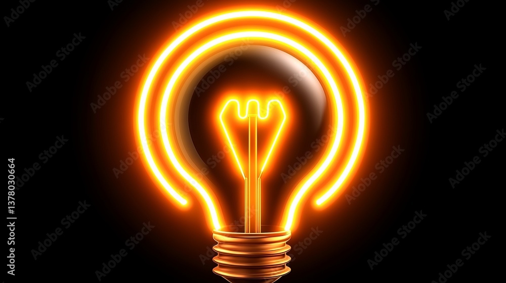 Glowing Orange Neon Light Bulb Idea Concept Illumination Glowing Orange Neon Light Bulb Idea Concept Illumination