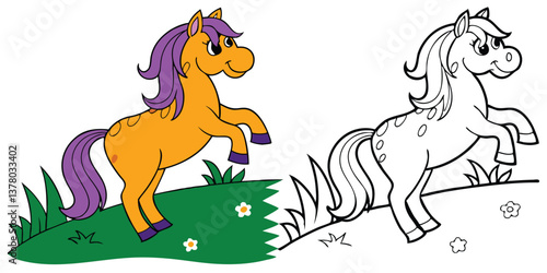 A nice horse one is colored and another is line art