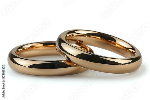 Obraz na płótnie Pair of rose gold wedding bands on white background, classic rounded design showing elegant reflection and smooth polished surface. For jewelry and marriage concepts. w salonie